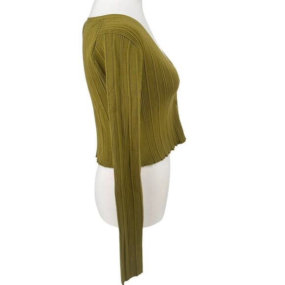 NWT Velvet by Graham & Spencer Ribbed Crop Cardigan Sz Medium Pistachio Green - Picture 5 of 12